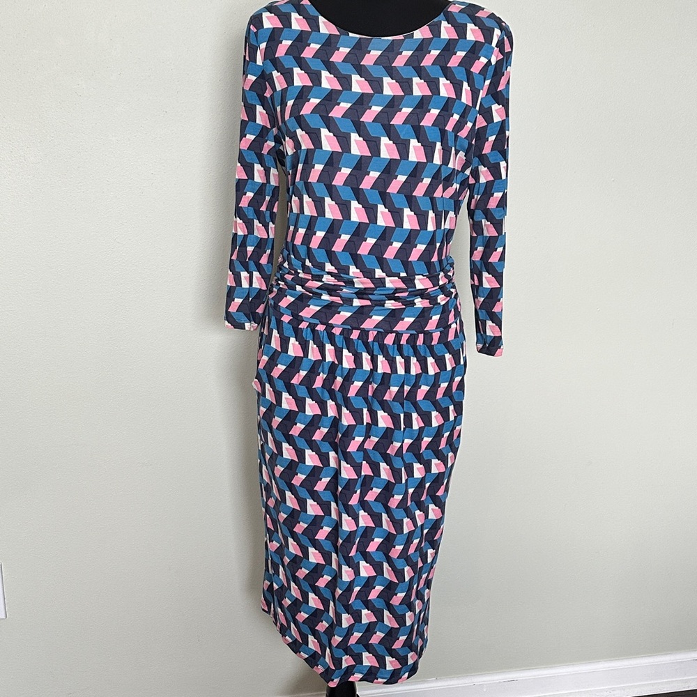 ▶️ Boden Geometric Midi Dress in Navy, Pink, White